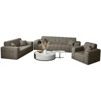 Fun Möbel Polstergarnitur Sofaset Designersofa NANCY 3-2-1, (Set, inkl. 5 Zierkissen), Rundumbezug