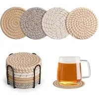 HEYHIPPO Becheruntersetzer Set geflochtene Baumwoll-Untersetzer mit Halter–rutschfest & saugfähig, Zubehör für Stellen Sie Getränke, Tassen und Gläser bereit, Set, Runde Glasuntersetzer 8er Set aus Baumwolle mit Halter –für Getränke