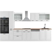 Vicco Küchenzeile R-Line, Weiß Landhaus/Weiß, 350 cm mit Hochschrank, AP Eiche