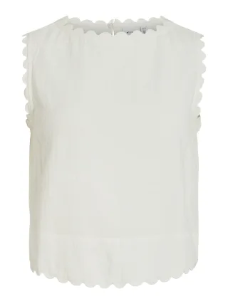 VILA - VIMINDY O-NECK S/L SCALLOP TOP/1 Snow White - Gr. - 36