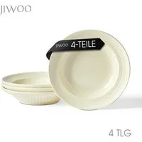 JIWOO Suppenteller 4er Ø20,3 cm, Speiseteller Pastateller Salatteller Dessertteller Plate, (4 St), Keramik Plate Hochwertige Tellerset Weiß mikrowellen spülmaschinenfest