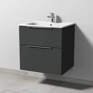 Sanipa 3way Waschtischunterbau zu Geberit Renova Plan Slim Waschtisch mit 2 Auszügen, Graphit-Matt UP6861B