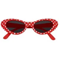 Das Kostümland Verkleidungsmaske Cat Eye Brille Sandy mit Punkten, Rot Weiß