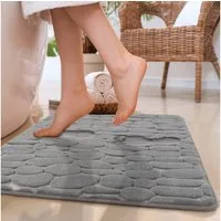 Paco Home Badematte Corby 256, Memory-Schaum Effekt, Höhe 13 mm, rutschhemmend beschichtet, fußbodenheizungsgeeignet, Polyester, rechteckig, Badteppich, Uni Farben, Motiv Steine, Hoch-Tief Effekt
