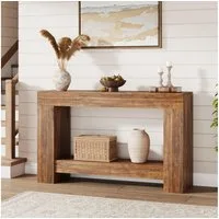 GarveeMore Konsolentisch Landhausstil Beistelltisch Ablagetisch Wohnzimmertisch Baumkantentisch, 120 cm Holztisch mit 2 Ebenen, Ablage, stabil & pflegeleicht