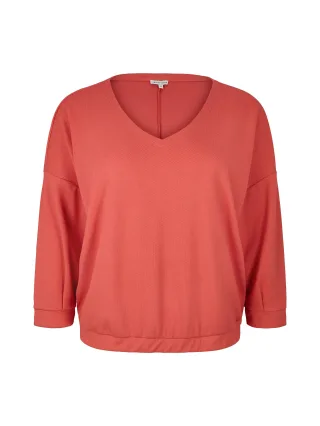 Tom Tailor - Plus - Shirt mit V-Ausschnitt smooth papaya red - Gr. - 46