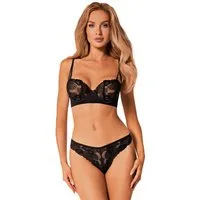 Obsessive Set: Bügel-BH Lacy Dessous-Set: BH und String aus Spitze - schwarz (2-tlg) transparente Spitze