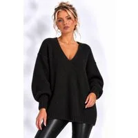 Worldclassca Longpullover WORLDCLASSCA Damen Oversize Strickpulllover Lang Pulli V-Ausschnitt Neue Kollektion - Stilvolle und gemütliche Strickmode für Damen