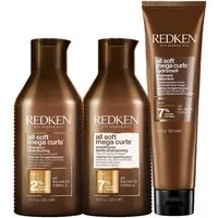 Redken Haarpflege-Set Redken All Soft Mega Curls 3er-Set Shampoo + Conditioner + Leave-In, 3-tlg., Friseurprodukt, reichhaltig
