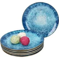 MamboCat Speiseteller Marina 6er Set Speiseteller Ø27cm Porzellan Platte blaue Essteller