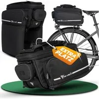 MIVELO Gepäckträgertasche für Fahrrad & E-Bike, wasserabweisend, erweiterbar 17–25 L, 13 Fächer, inkl. Regenüberzug und reflektierenden Elementen