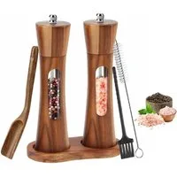 Refined Living Salz-/Pfeffermühle Gewürzmühle Set manuell, Akazienholz Pfeffermühle, mit Keramikmahlwerk Gewürzmühle Set, Salz- und Pfeffermühle Set Holz 2er Set 20cm, Pfeffermühle Holz Salzstreuer, stufenlos einstellbar wiederbefüllbar mit Holzsocke