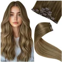 LuxusKollektion Echthaar-Extension Clip in Extensions Echthaar Remy Balayage Braun 50cm-5PCS 1.4#6 8 14