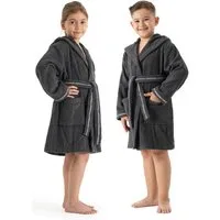Bruno Banani Kinderbademantel Danny, Ideal für Zuhause, Schwimmbad oder im Urlaub, Langform, Walkfrottee, Kapuze, Gürtel, mit Logostreifen, aus 100% Baumwolle