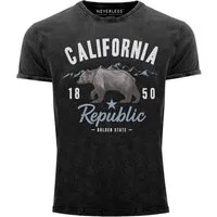 Neverless Print-Shirt Herren Vintage Shirt California Sommer Summer Golden State USA Bär mit Print