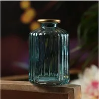 MARELIDA Dekovase Mini Glas Vase mit Rillen für Blumen Glasflasche mit Goldrand blau (1 St)