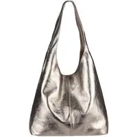ITALYSHOP24 Shopper Made in Italy Damen Leder Tasche Schultertasche Metallic Handtasche, Shopper Henkeltasche Damentasche Hobo Bag Workbag Businesstasche Reise