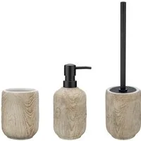 WENKO Badaccessoire-Set Florio, Set, 3 tlg., bestehend aus Seifenspender, WC-Garnitur, Zahnputzbecher in Holz-Optik