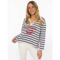Zwillingsherz Langarmshirt "London" gestreift, Polokragen, Aufdruck