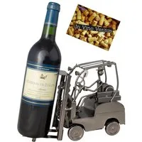 BRUBAKER Weinflaschenhalter Staplerfahrer Gabelstapler, (inklusive Grußkarte), Metall Skulptur, Wein Geschenk, Flaschenhalter, Weinhalter
