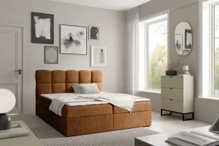 Boxspringbett Schlafzimmerbett PAROZO PREMIUM 200x200cm Stoff Coral Rostbraun