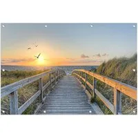artissimo Poster XXL Garten-Poster 120x80cm Strand Meer Outdoor-Deko, Outdoor-Poster: Weg zum Meer bei Sonnenuntergang