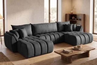Wohnlandschaft mit Schlaffunktion COLLIN Sofa in Stoff Monolith Dunkelgrau