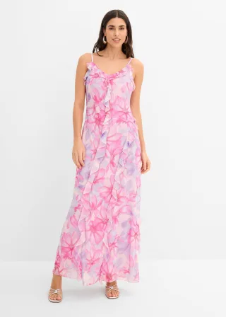 bonprix Trägerkleid aus softem Mesh, rosa, Gr.44/46 (L), feminines Trägerkleid aus softem Mesh mit dekorativen Volants und verstellbaren Spaghettiträgern