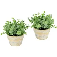 Kunstpflanze Künstlicher Eukalyptus im Topf 2er Set Pflanze, I.GE.A., Höhe 15 cm, Deko Blume für Hochzeit Plastikpflanze Kräuter Deko-Kräuter