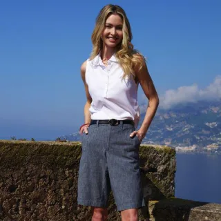 Chambray-Bermudas für Damen in Plus-Größe, Damen, size: plus, Blau, Elasthan/Baumwoll-Mischung, by Lands' End