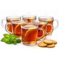 BigDean Teeglas 6 Stück Teegläser Set Teegläser mit Henkel 230 ml Kaffee Gläser robust, 6-tlg., Glas, Vielseitig, Spülmaschinengeeignet, Mikrowellengeeignet