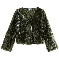 Next Blusenshirt Langärmeliges, transparentes Oberteil, Pailletten (1-tlg)