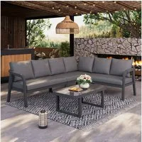 REDOM Gartenlounge-Set Eckstellung für bis zu 6 Personen, (Set, 2-tlg., Inklusive Ecksofa & Couchtisch, wetterfest), Geflochtene Arm- & Rückenlehnen, verzinkte Stahlrohre