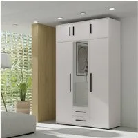 Lomadox Kleiderschrank MOLLERUSA-132 in weiß matt mit schwarzen Griffen, 150 cm breit, mit Spiegeltür