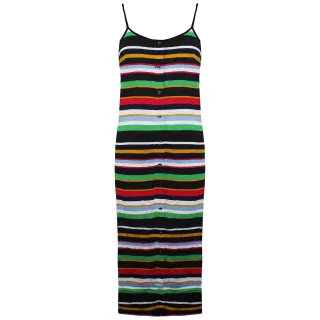 Vans aus der Wand Ärmel und gestreiftes mehrfarbiger Frauen Midi Kleid VN0005HW448