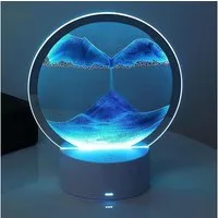 POPOLIC LED Nachtlicht Dynamisch 3D Sandbilder zum Drehen mit LED Nachtlicht, LED fest integriert, Entspannende Dekoration für Desktop-Kunst (Blau, 7)