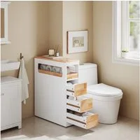 SoBuy Beistellwagen BZR54-II, Badezimmerschrank mit Rollen, Badschrank schmal, Kommode, Küchenwagen schmal Nischenwagen Badezimmerregal mit Rädern, ausziehbar