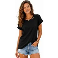 SUBLEVEL Kurzarmshirt Damen Leichtes Sommer Shirt T-Shirt V-Neck Basic-Shirt Rundhals