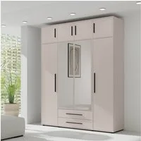Lomadox Kleiderschrank MOLLERUSA-132 in kaschmir mit schwarzen Griffen, 197,6cm breit, mit Spiegeltüren