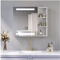 AQUALAVOS Badezimmerspiegelschrank LED Badezimmer Spiegelschrank Spiegel Badezimmerschrank Schutzklasse IP44,Spiegeltür Nach rechts öffnen