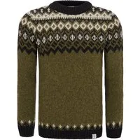 KIDKA Wollpullover Isländischer Strickpullover für Damen / Herren - Farbe grün / schwarz - aus rauer isländischer Wolle