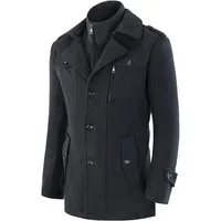 Allthemen Kurzmantel Herren Slim Fit Wollmantel mit abnehmbarem Doppelkragen Wintermantel