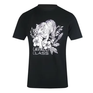 Cavalli Class - Schwarzes T-shirt Mit Tiger-blumenlogo
