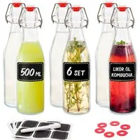 Praknu Trinkflasche 6er Set Glasflaschen 500ml mit Bügelverschluss - Bügelflaschen, Öl Flasche, Flaschen Aufbewahrung, Likörflaschen, Bügelflasche Set