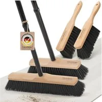Hausfelder Staubbesen Besen Set: Zimmerbesen 30cm + Zimmerbesen 40 cm + 2 Handfeger), Besen 30 cm + 40 cm breit, Metallstiel 4teilig mit Drehgewinde