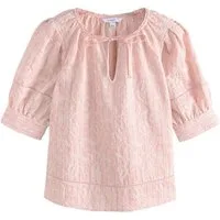 Next Kurzarmbluse Bluse mit Stickerei, Bindeausschnitt Paisleymuster (1-tlg)