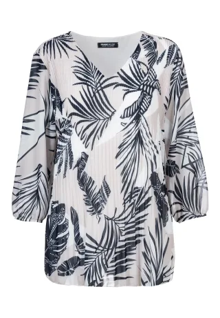 FRANK WALDER - Bluse COOL SUMMER mit Plissee-Struktur ecru/ink - Gr. - 46