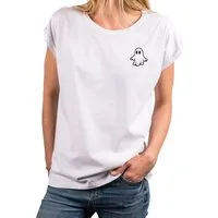 MAKAYA Print-Shirt Damen Kurzarm Top Geist cool modisch ausgefallen lustig witzig frech Gespenst