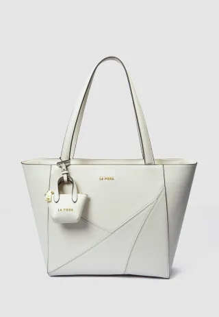 LA FIERA Leder Tote Bag in Cremeweiß