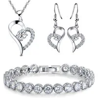 Kim Johanson Schmuckset Herz Silber (Set, 4-tlg), mit Halskette, Ohrringe und Armband